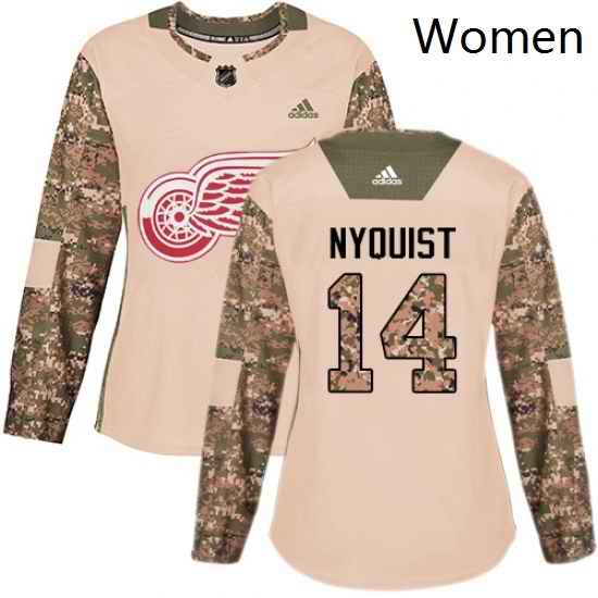 Womens Adidas Detroit Red Wings 14 Gustav Nyquist Authentic Camo Veterans Day Practice NHL Jersey